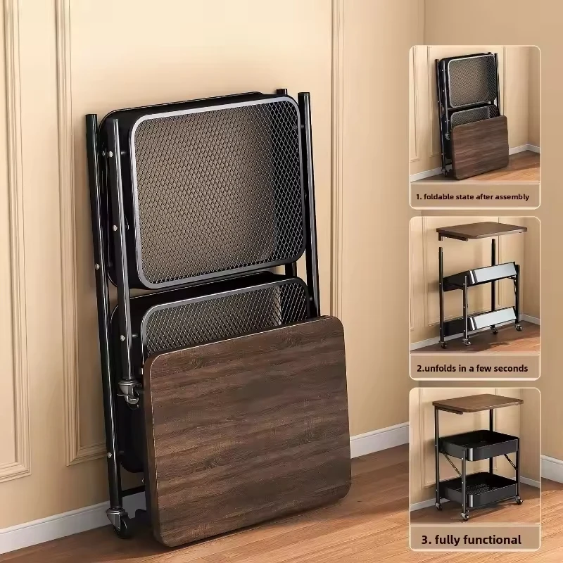 Selected folding movable trolley rack bedroom snack storage with wheels sofa side few bedside bedside table - view 2