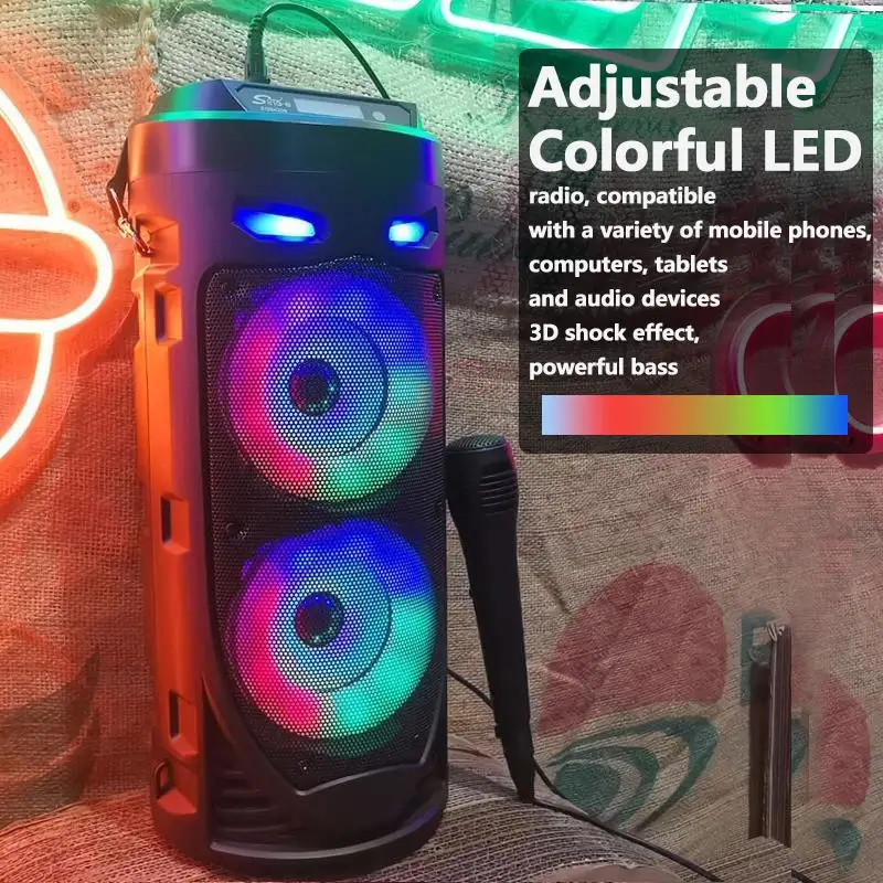 سماعة بلوتوث كبيرة مع ضوء ملون LED ، عمود مكبر الصوت المحمول ، مضخم الصوت اللاسلكي ، HiFi Boombox ، KTV ، ساحة الرقص