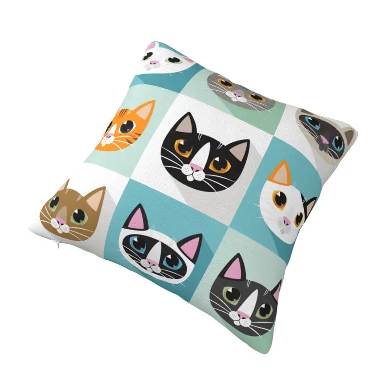 Custom Funny Cute Cats Heads  Pattern Pillow Case 45x45cm Modern Cushion Cover Square Pillowcase