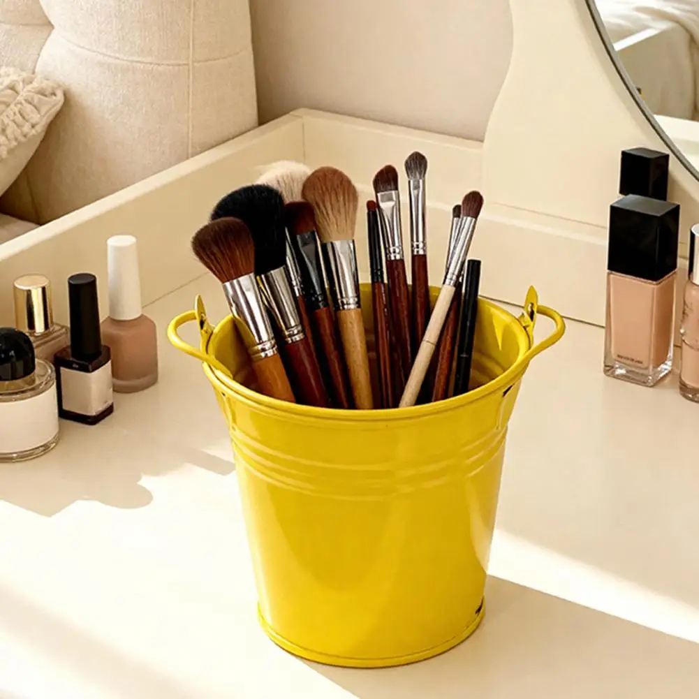 Anti-scratch Storage Container Thickened Anti-rust Iron Storage Bucket with Handle Desktop Organizer for Makeup Brushes Pens