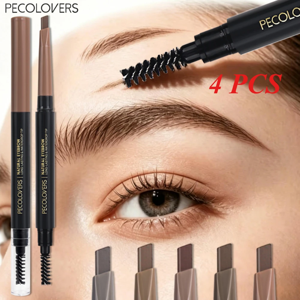4 Pcs Dual-ended Design Eyebrow Makeup Pen, Soft Mist Effect, Fill The Color of Eyebrow, Wild EyeBrow Look, Beginner -friendly