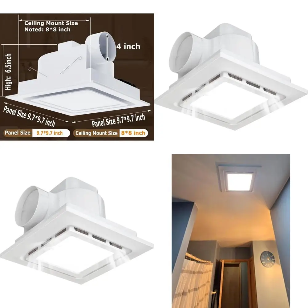 

6500K LED Light 126cm Ceiling Ventilation Fan with 4 Duct and Quiet Square Bathroom Light Combo