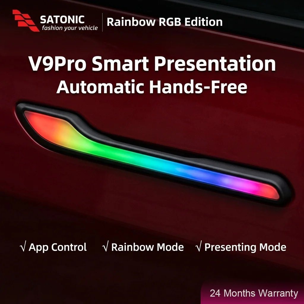 SATONIC Full-led Auto Presenting Door Handle For Tesla Model Y 3 New Model Y Juniper YL OEM Fit RGB Rainbow Ambient Light  V9pro