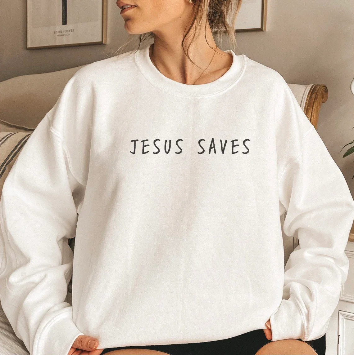 

Sugarbaby Jesus Saves Crewneck Sweatshirt Christian Minimalist Sweater Gifts For Christian Unisex Cotton Spring Outfit Tops