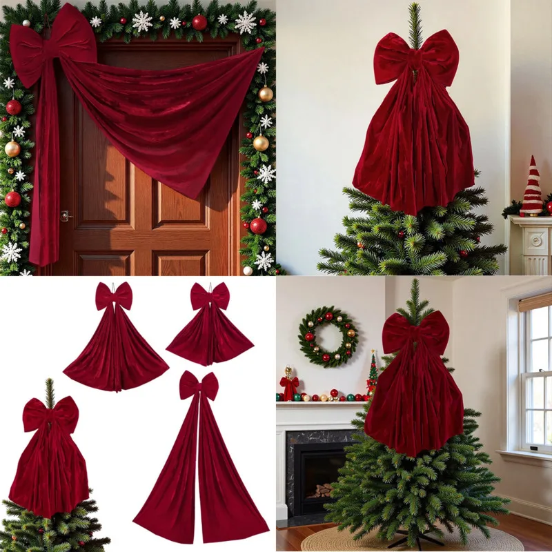 

Big Bow Wine Red Velvet Christmas Bow Large Long Tail Hanging Decor Christmas Ornament Party Scene Layout Festive Decoration New