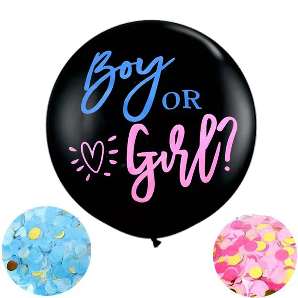 1 Set Giant Boy Or Girl Gender Reveal Black Latex Balloon Baby Shower Confetti Ballons Birthday Gender Reveal Party Decoration