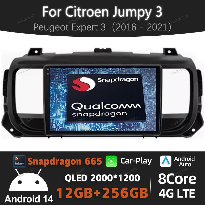 Android 14 Car Radio For Citroen Jumpy 3 2016 - 2021 For Peugeot Expert 3 2016 - 2021 Carplay Auto Multimedia Video Player QLED