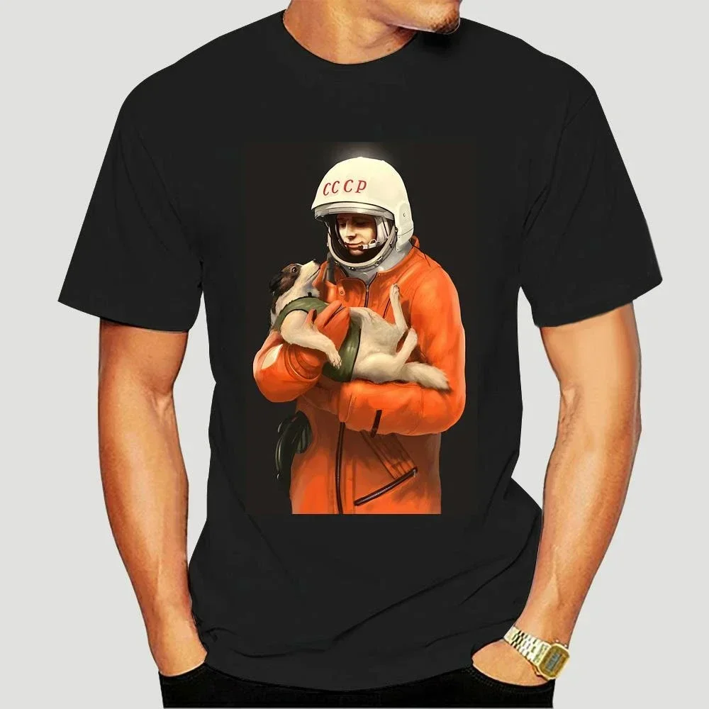 heavyweight Gagarin Laika Cccp T Shirt Men Ussr Soviet Union Printed Gosh  Astronaut Laika Dog Propaganda  Astronaut CCCP Tees