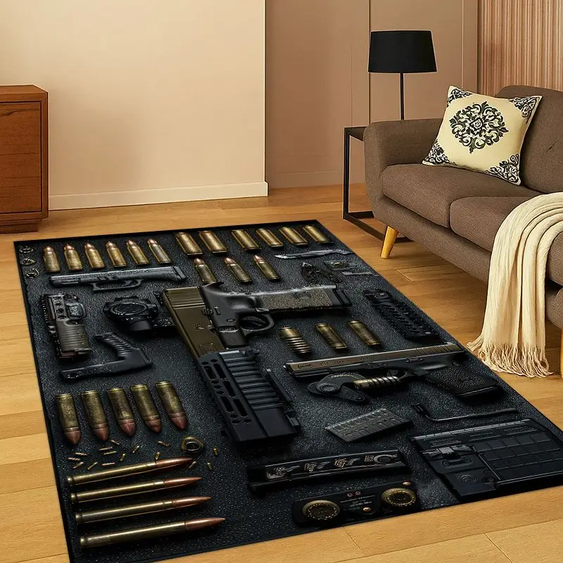 Gun Pistol Ammunition Bullet Cartridge Carpet Rug for Bedroom Living Room Sofa Playroom Doormat Home Decor,Area Rug Non-slip