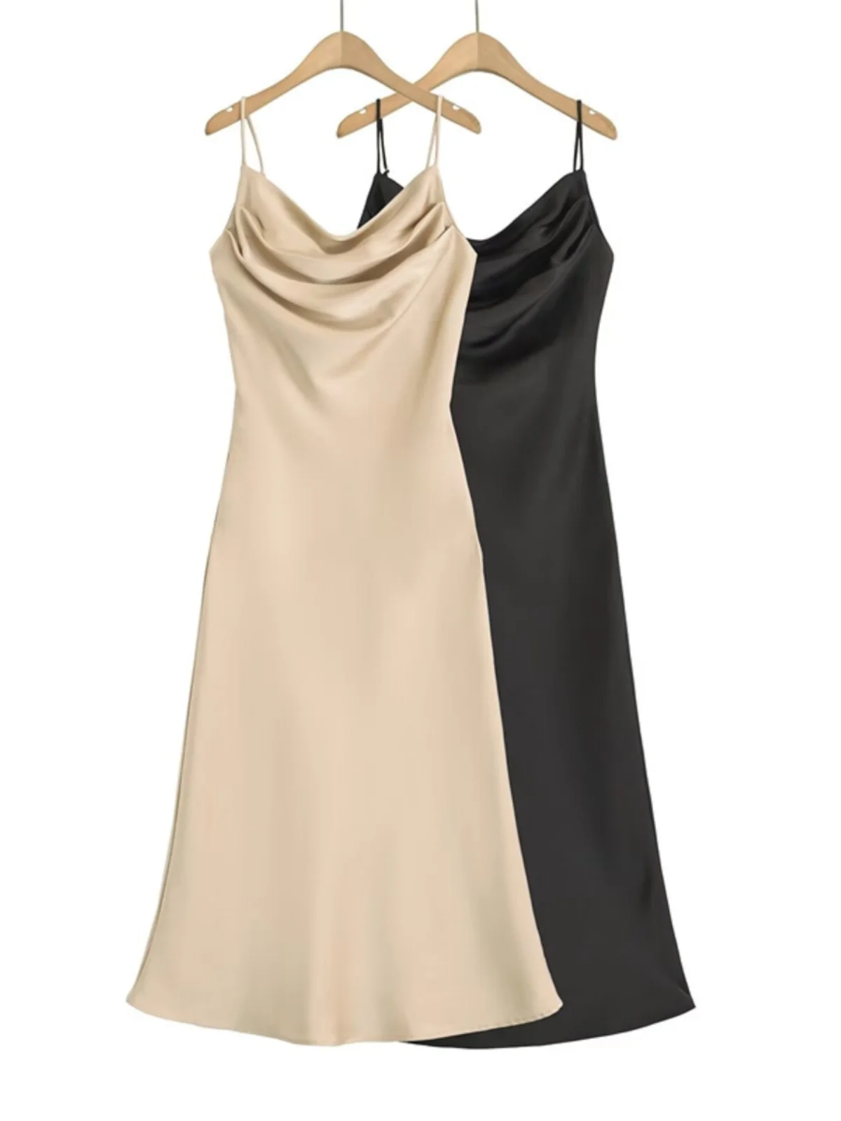 Ele Cetim Strapl Dr Sexy Bal Cintura Cinched Vestido Longo Europeu Sle No Sve Swing Collar Peça Única Outono...