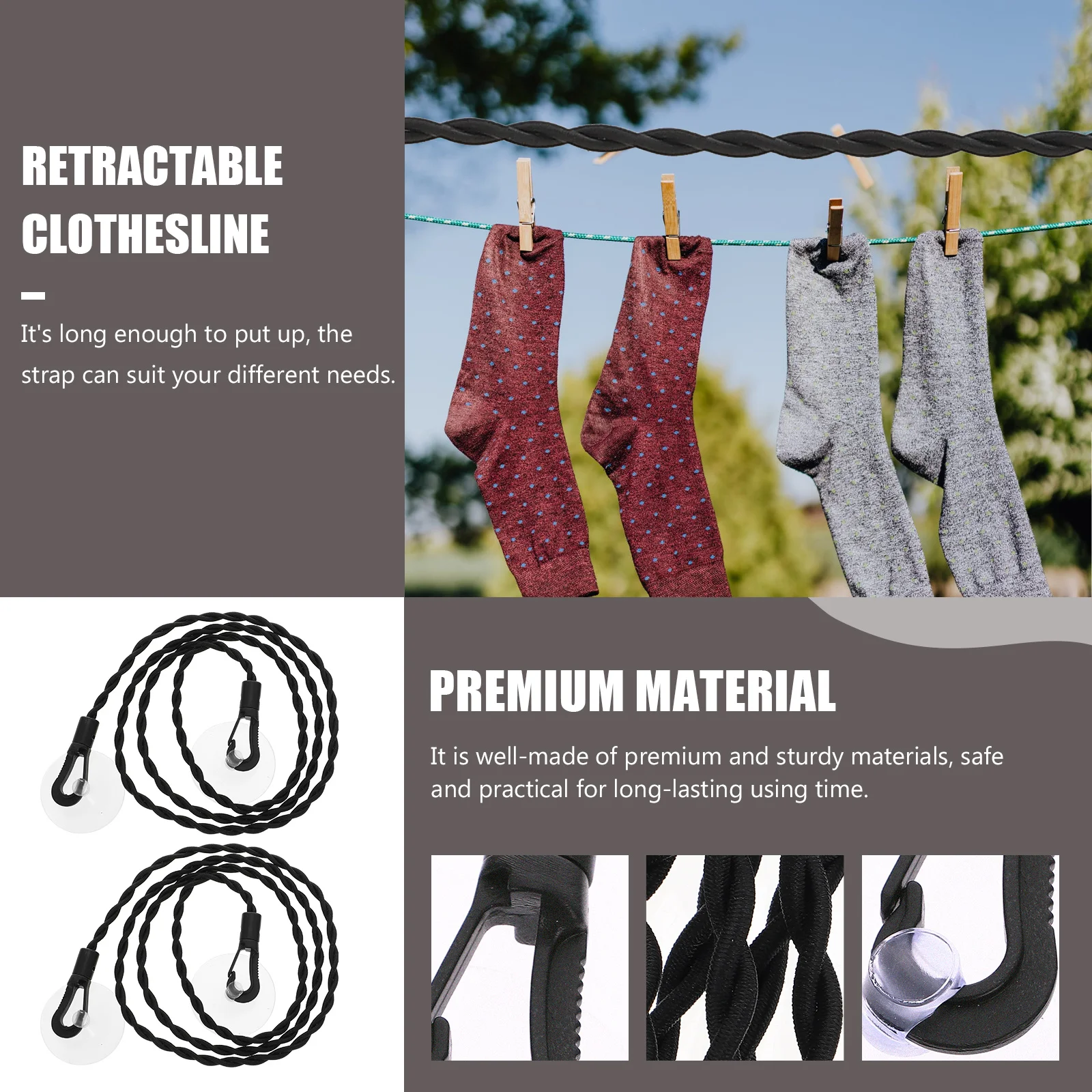 

2pcs Portable Drying Clothes Rope Windproof Travel Clothesline For Camping Hiking Outdoor Laundry Line Home Use Clothes Drying