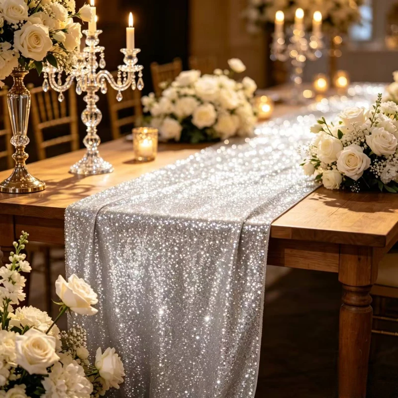 Bulk 15 Pack Shiny Sequin Table Runner Wrinkle Resistant Non-woven Fabric Wedding Hotel Banquet Party Table Top Decor Supplies