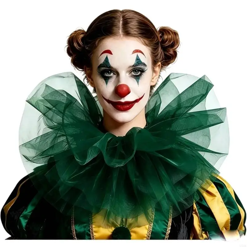 Cosplay Clown Neck Ruffle with Oversized Layered Styling, Sheer Tulle Costume Collar for Halloween Parties and Stage Shows Y166