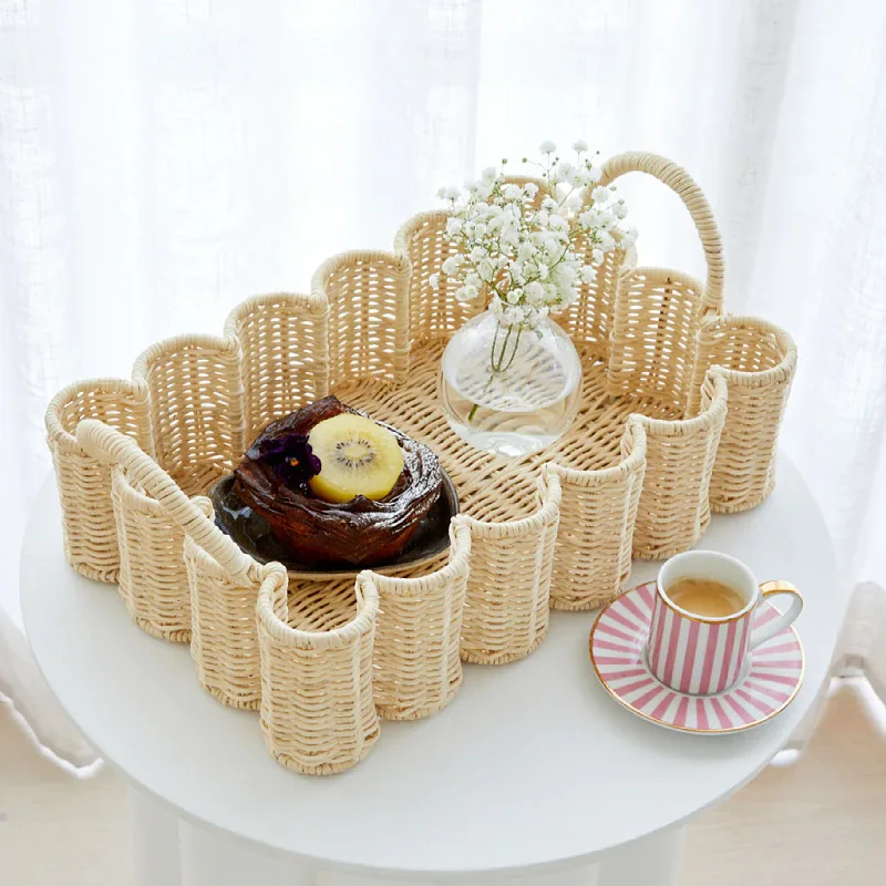 Hand-woven sundries basket, natural rattan, bathroom, living room, cosmetics, coffee, desktop storage basket