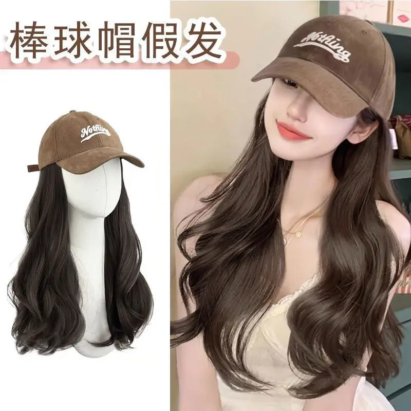 Synthetic Wavy Curly Wig Hat with Large Brim Baseball Cap Integrated One-Piece Wave Style Fashion Cosplay Daily Wear