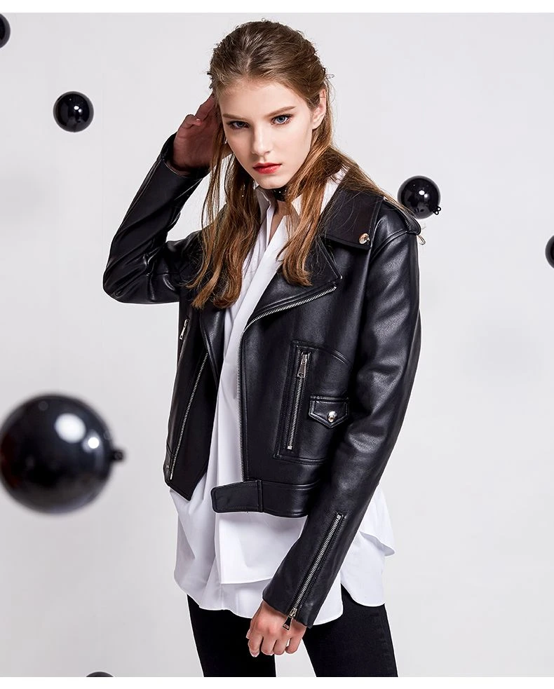 2025년 봄 신상 여성 천연 가죽 재킷 한국 스타일 라펠 패션 슬림 코트 고품질 소녀 양가죽 오토바이 오버코트