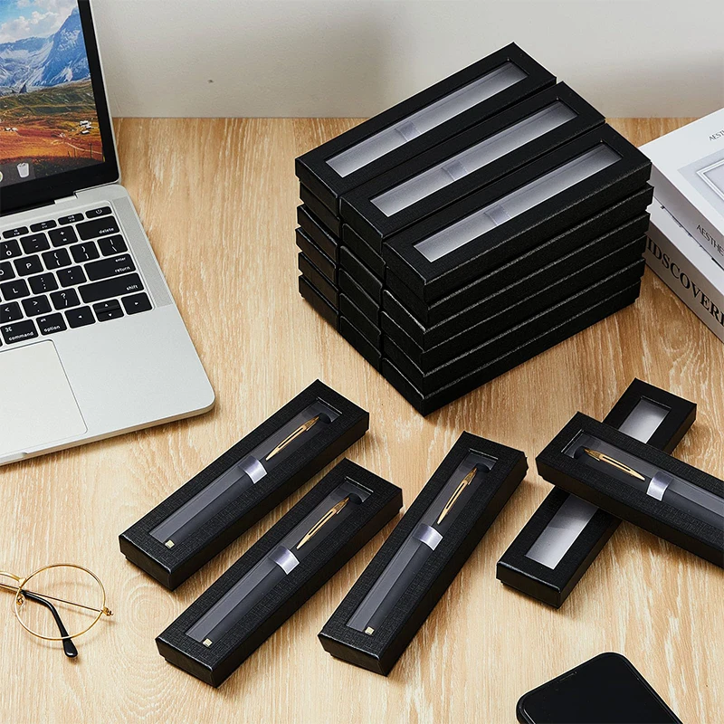 10 Pieces Empty Pen Gift Box Pen Case with Cushion Clear Lid Cardboard Pen Box Pen Display Case