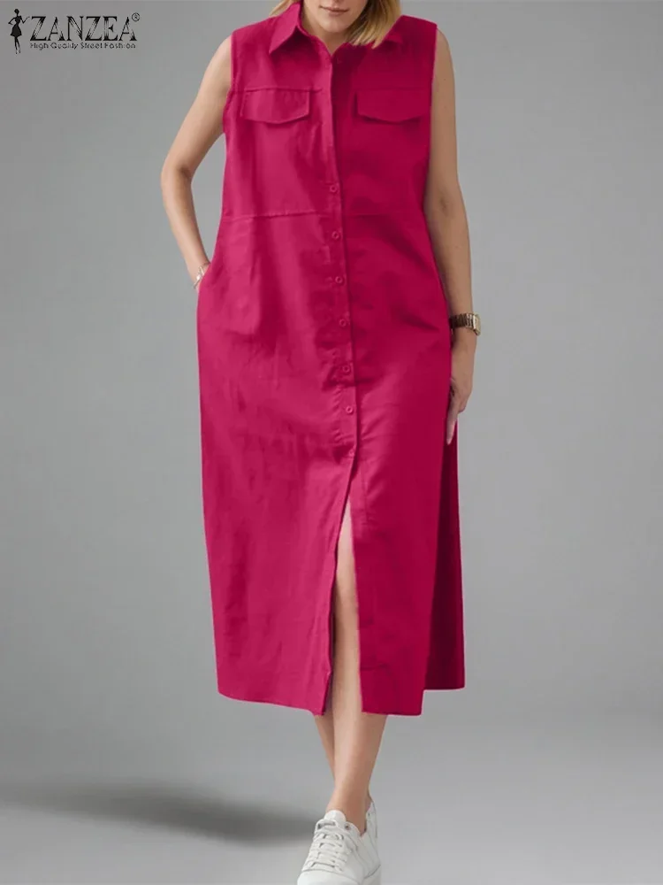 Grande taille 5XL ZANZEA femmes débardeur robe d'été mode sans manches boutons élégant robe de soirée 2025 été décontracté solide Midi robes