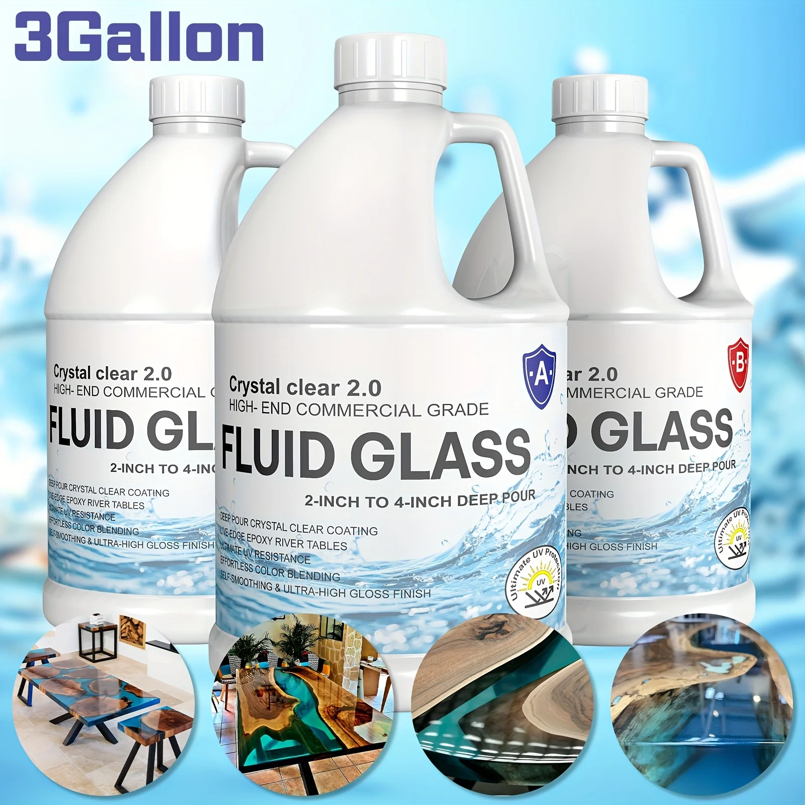 3 Gallon Deep Pour Epoxy Adhesive/ 1.5 Gallon/ 96oz, Maximum Pouring Depth 4 Inches, Special Casting Resin Adhesive For River Table, Crystal Clear Bubble-Free Self-Leveling 2:1 Epoxy For River Tables, Wood Filling, And Other Craft, Resin Cast
