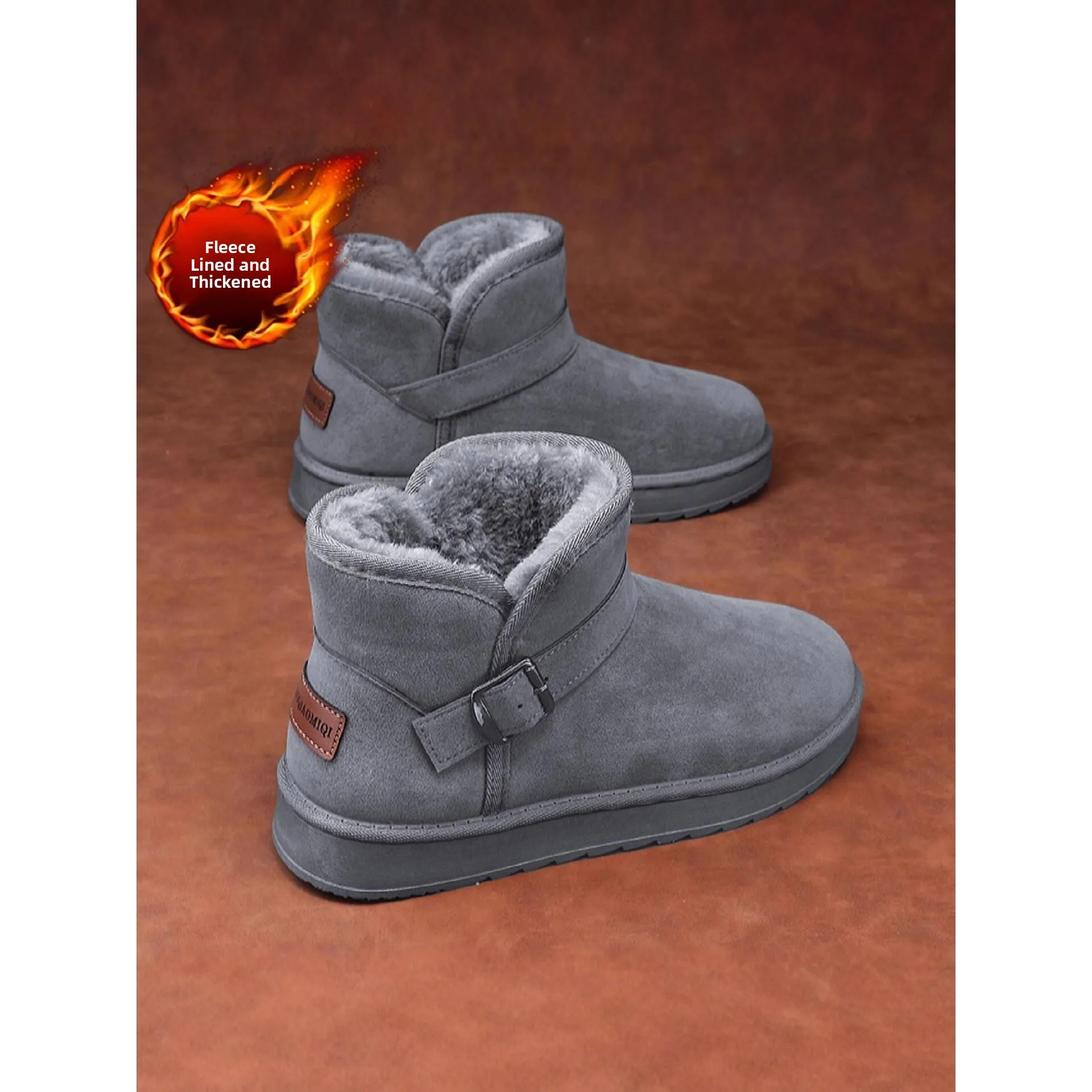 Men's Winter Thickened Fleece Lined Fur Boot Outdoor Cold Resistant Soft Comfortable Short Snow Boots Leather And Fur Integrated