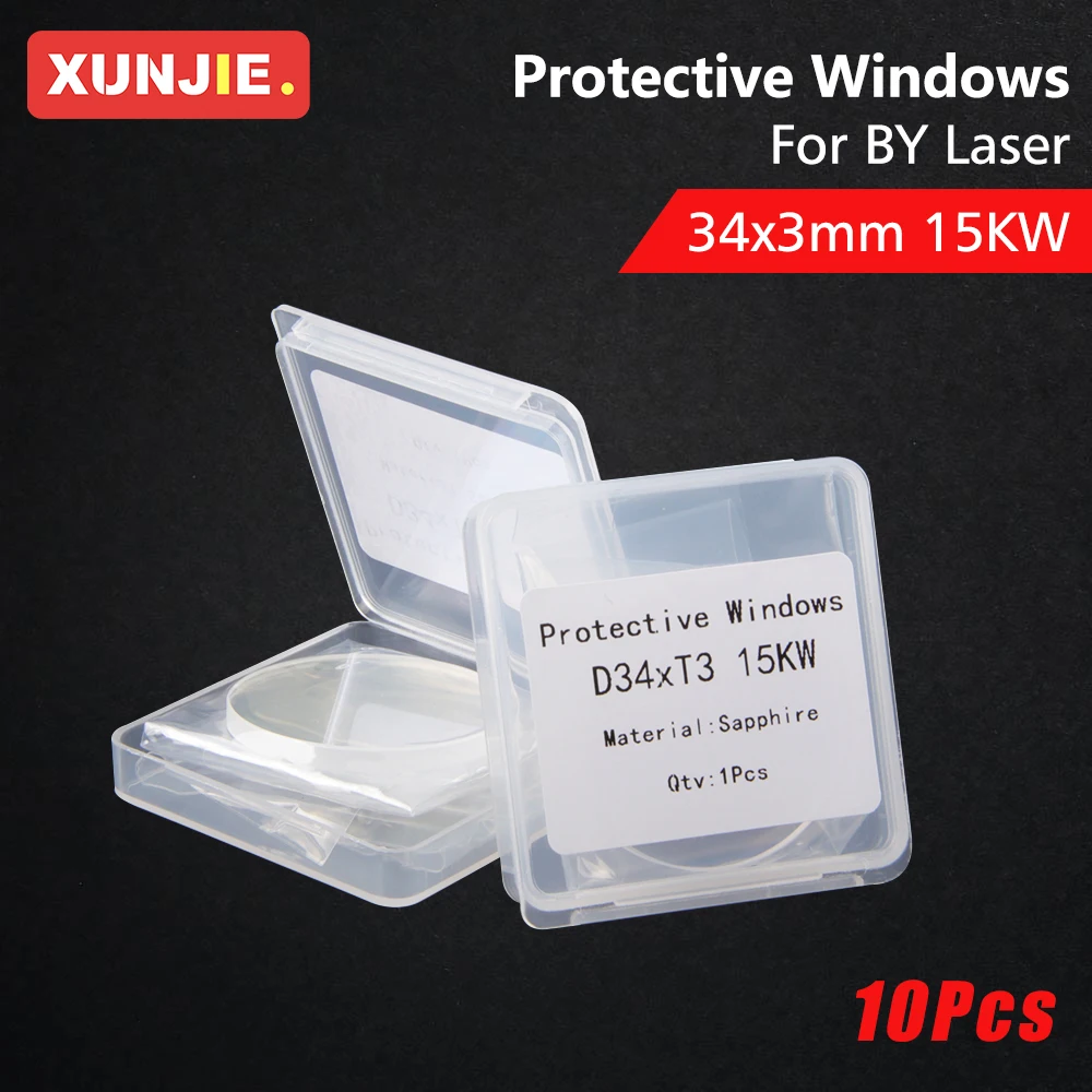 XUNJIE 10pcs/Lot Sapphire Laser Lens Protection Windows debris shield 34*3mm 10086368 10071591 for BY Fiber Laser Cutting 15KW