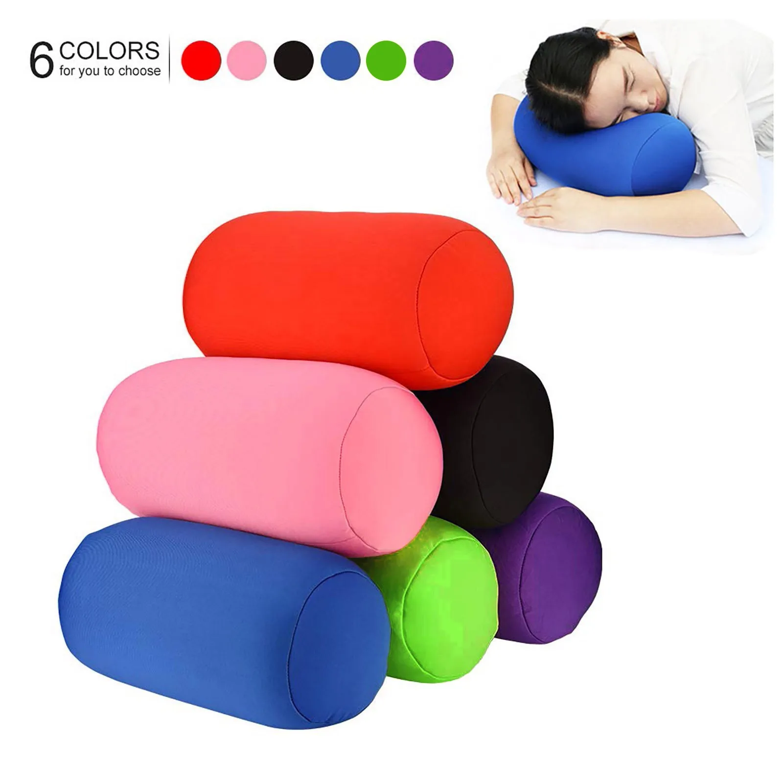 

Cylinder Neck Pillow Microbead Roll Back Cushion Long Round Mini Pure Color Pillow Travel Home Office Nap Pillow Neck Support