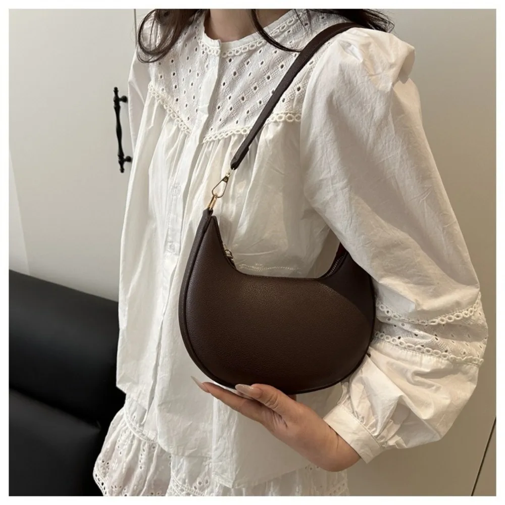 Neue PU-Leder Schultertasche, mondförmig, große Kapazität, Unterarmtasche, unifarbene Tragetasche für Damen – Detail 5