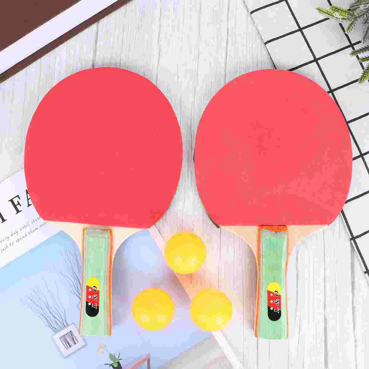 1 Set Table Tennis Racket Set Pong Paddle Set Table Tennis Racket for Adults Kids (2pcs Horizontal and Straight Racket+ 3 Balls)