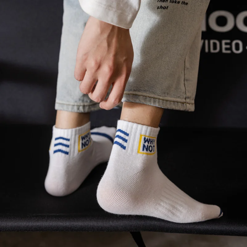 Men\'S Socks Color Block Cotton Socks Letter Print Middle Tube Stockings Leisure Low Tube Stockings For Men Basketball Socks