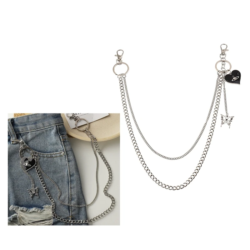 Pants Chain with Butterfly Heart Wallet Chain Charm Jeans Pocket Chains Hip Hop Rock Chains for Women Girls Dropship