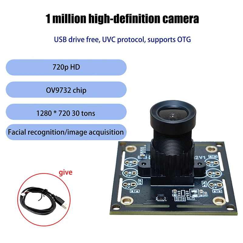 100 องศาโมดูลกล้อง 1MP OV9732 1280x720 USB ไดร์เวอร์ฟรีโฟกัสแบบแมนนวล,2 เมตรสําหรับ WinXP/7/8/10