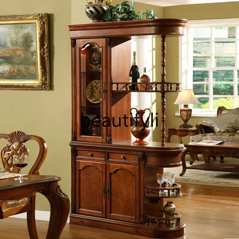 

ss American solid wood partition cabinet retro carved room hall cabinet living room home screen decoration European door cabinet