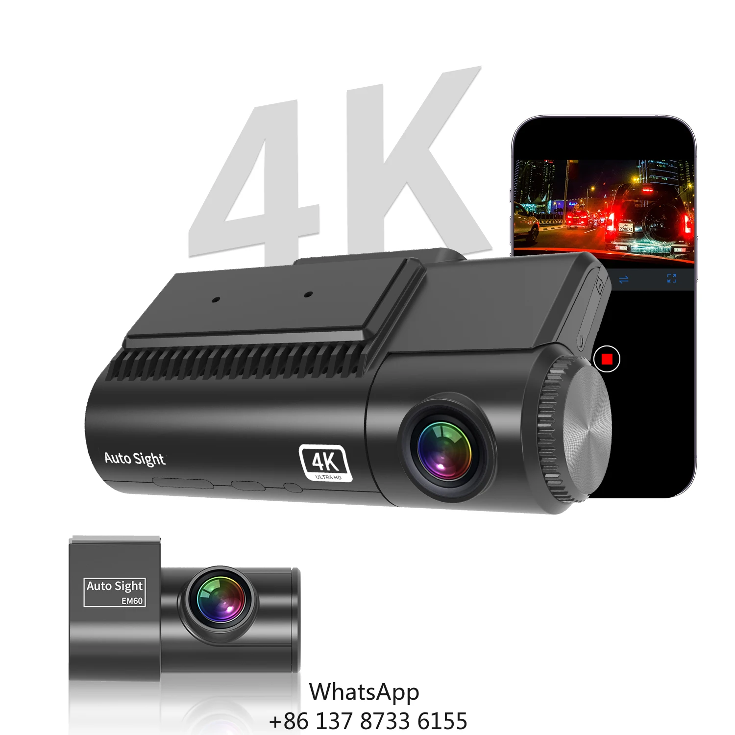EM60 4K+2K Dual Channel Car Camera Front Ultra HD Rear 2K Dash Cam With GPS Loop Recording Parking Mode