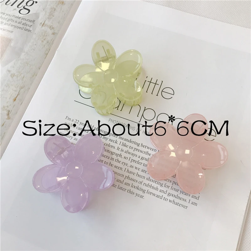 2022 Korea-Japan Jelly Color 6CM Simple Flower Hair Clip Sweet Girl\'s Back Of The Head Bath Grip Accessories For Women