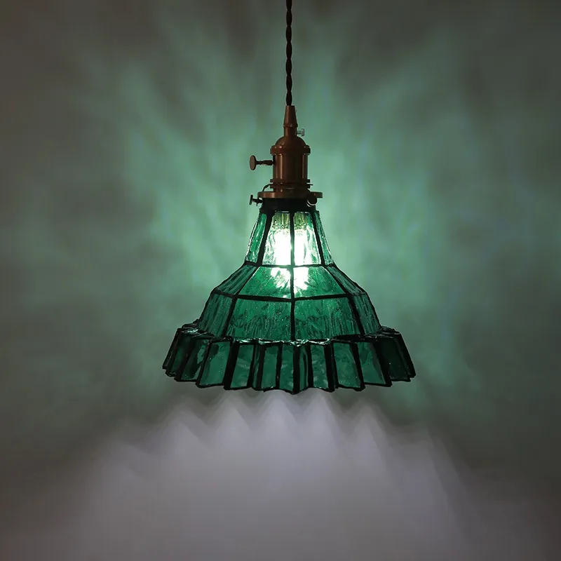 American Style Medieval LED Pendant Light Glass Lampshade Living Room Bedroom Restaurant Bar Counter