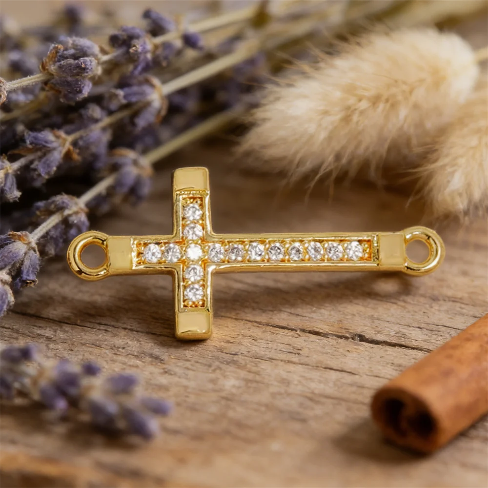 2Pcs Link Connectors Brass Cubic Zirconia Cross Shaped Charms for Diy Jewelry Necklace Bracelet Making Accessories for Women Men - view 5