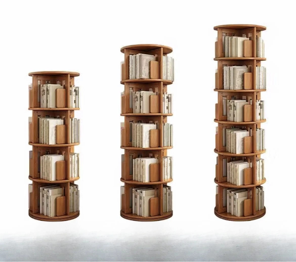 

Solid wood rotating bookshelf 360 degree Internet celebrity floor bookcase Children's home removable storage round storage