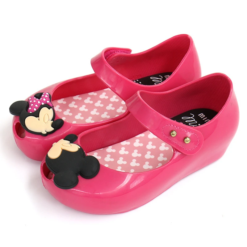 Disney Children Shoes Summer Sweet Princess Bow Beautiful Girl Deodorant Breathable Velcro Red Jelly Sandals for Kids 4Y-6Y