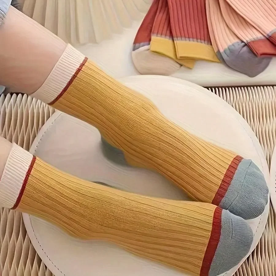 5 Pairs Of unisex striped mid socks soft breathable odor resistant comfortable fabric ideal for couples casual matching style - view 6