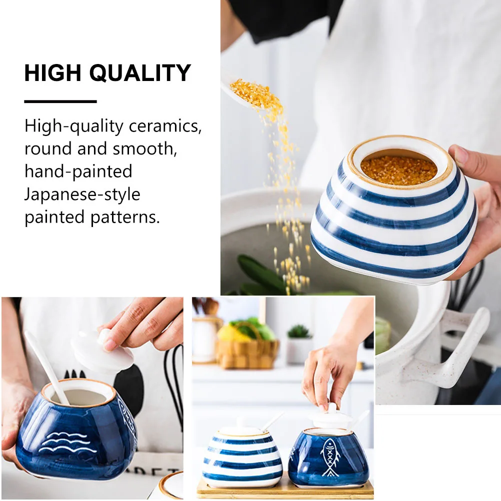 

1Set Seasoning Jar Set Hand Painted Ceramic Kitchen Condiment Canisters High Temperature Resistant Multi-Function Spice Storage