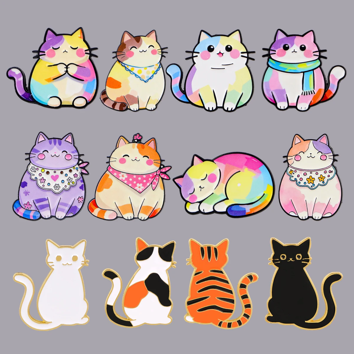 2-5pcs/set Cute Rainbow Colored Cat Animals Enamel Pin Succulent Sea Turtle Metal Brooches Lapel Badges Jewelry Gift for Friends