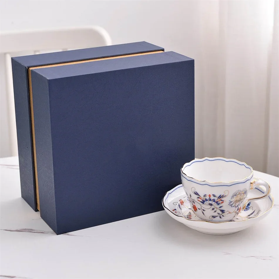 Espresso Ceramic Cup and Saucer set 8/10/12in Dinner Plate set Gift Box for Banquet Home High-end Exquisite Gold Rimmed Cup Set