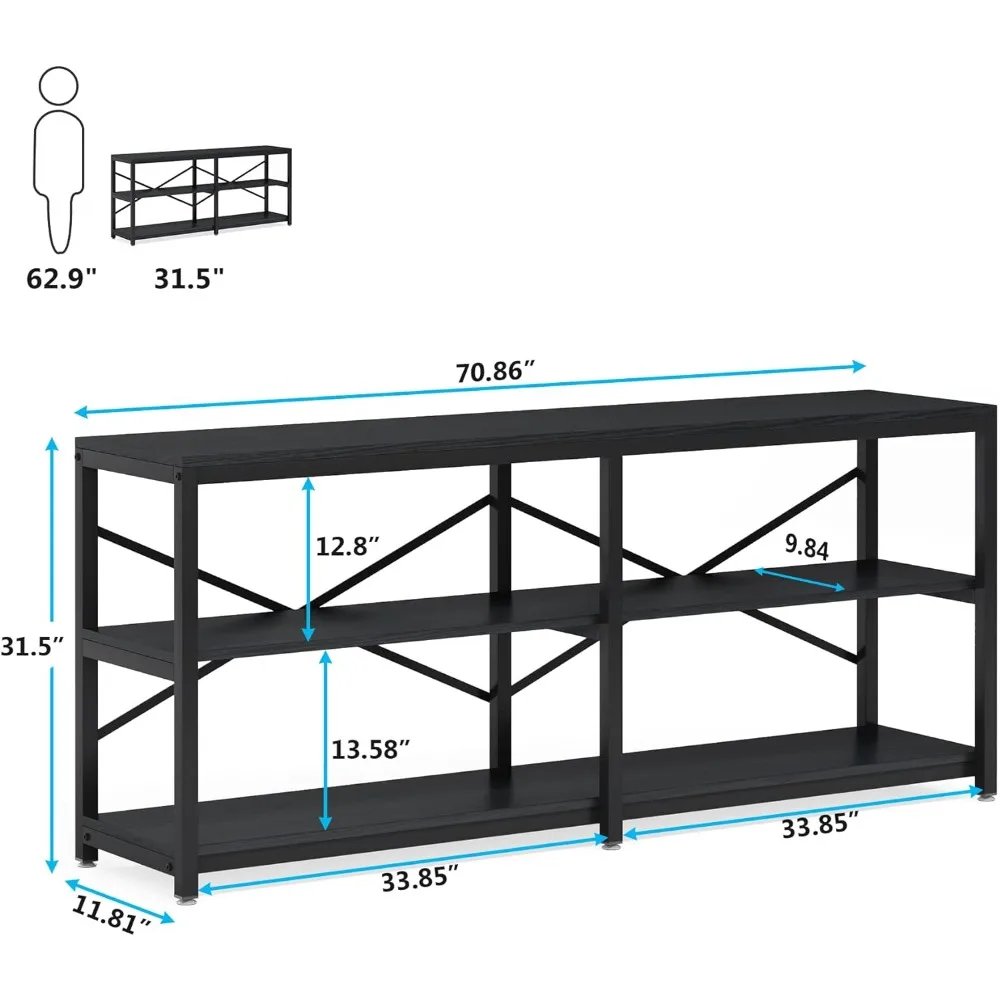 70.9 Inch Extra Long Console Table, Modern Sofa Table Behind Couch Table with Storage Shelves