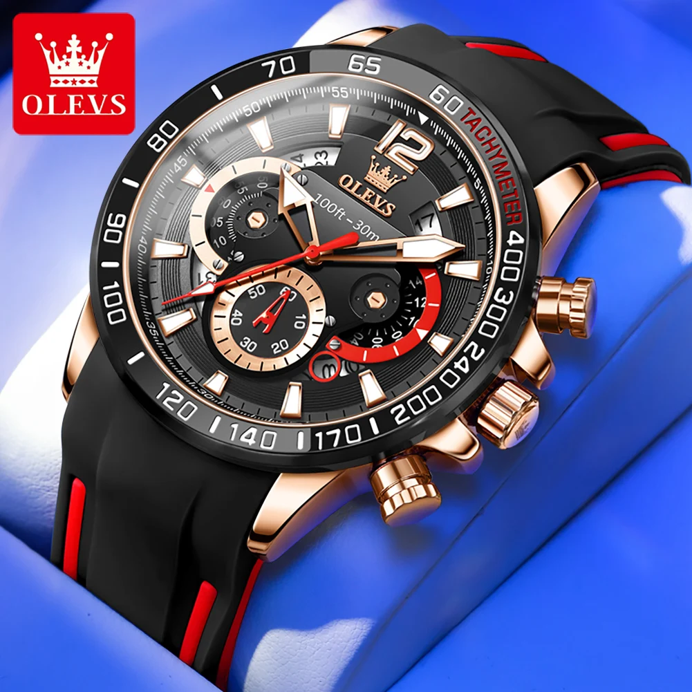 OLVES Luxury Watches for Men Fashion Silicone Strap Military Waterproof Sport Chronograph Quartz WristWatch Clock With Date