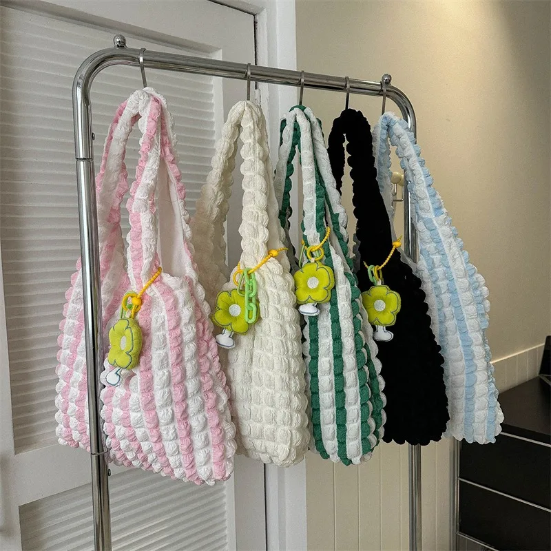 

Cloud Puff Candy Shoulder Bag Women 2025 New, Simple Striped Handbag, Bubble Texture Makeup Bag