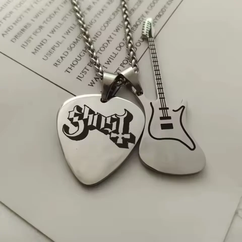 Hip-hop Guitar Pick Necklace Trendy Guitar Pendant Chain Punk Vintage Electric Guitar Necklace Couple Xmas Gifts
