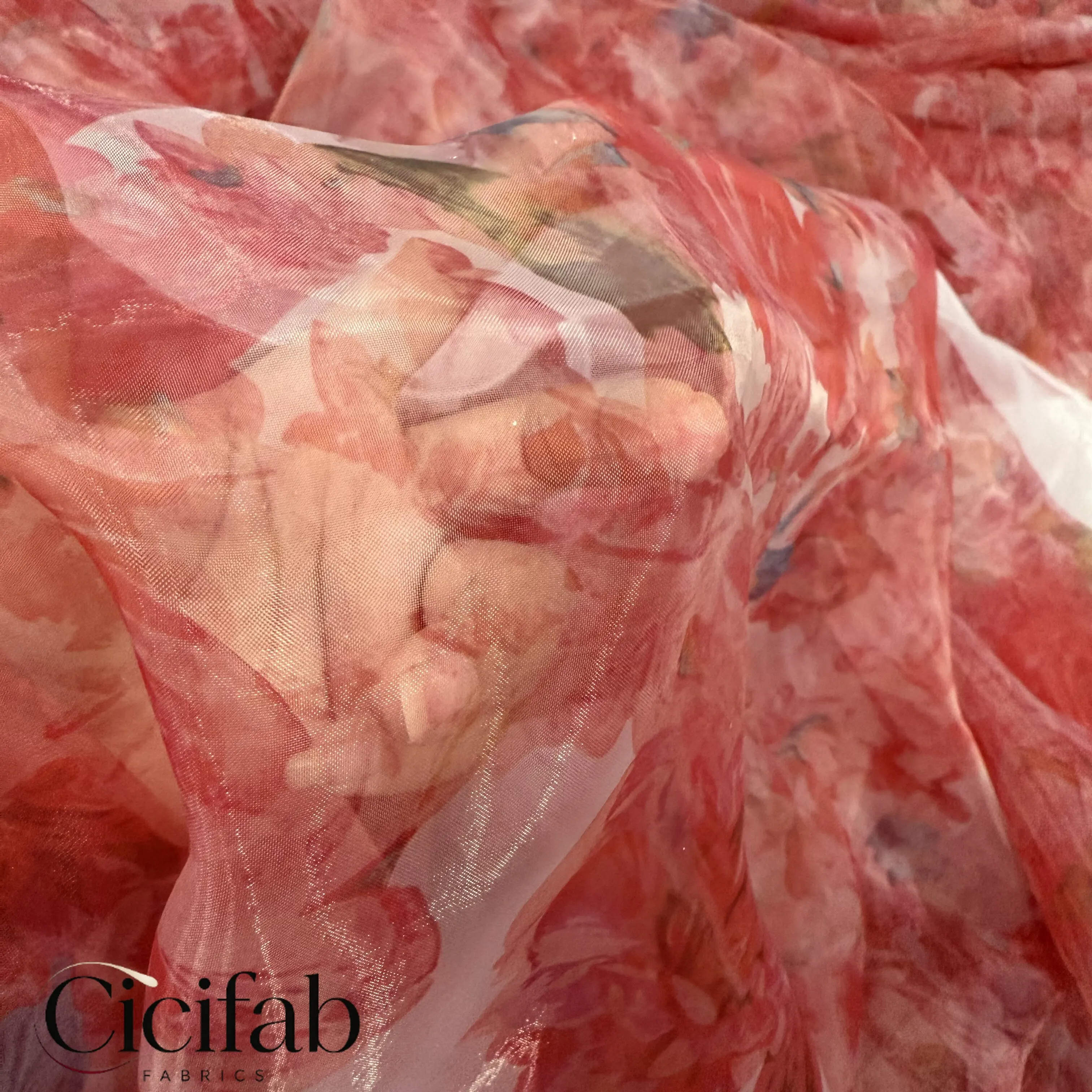 Deep pink Blossom Rose Blur Digital Print Organza Fabric Flowy Tang Ancient Style Cloth Sewing CostumesDIY Handcraft  Home