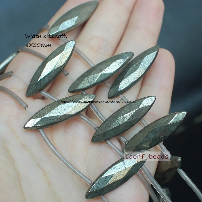 ¡Pirita natural 8x30 mm Cuentas con forma de ojo de caballo 12 piezas por hebra, para hacer joyas DIY! ¡Proporcionar venta al por mayor mixta para todos los artículos!