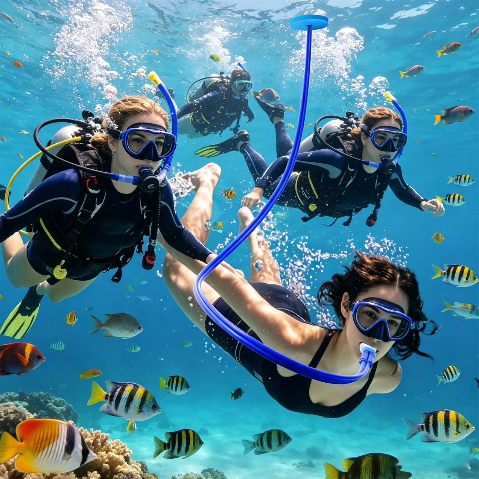 3/1.5m Snorkel Snorkeling Full Dry Breathing Tube Anti Choking Diving Equipment dive Gear Swimming Training Foldable Design