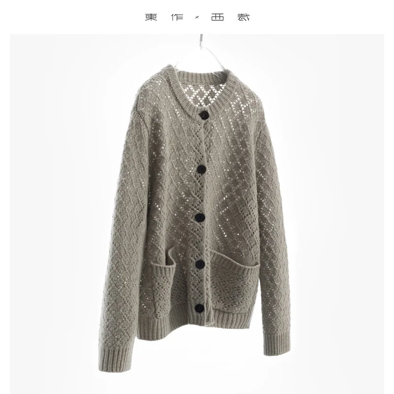 100% Wool~Knitted Sweater, Hollow-Out Cardigan, Women's Top, Fashion Item, New Autumn/Winter 2026 Collection